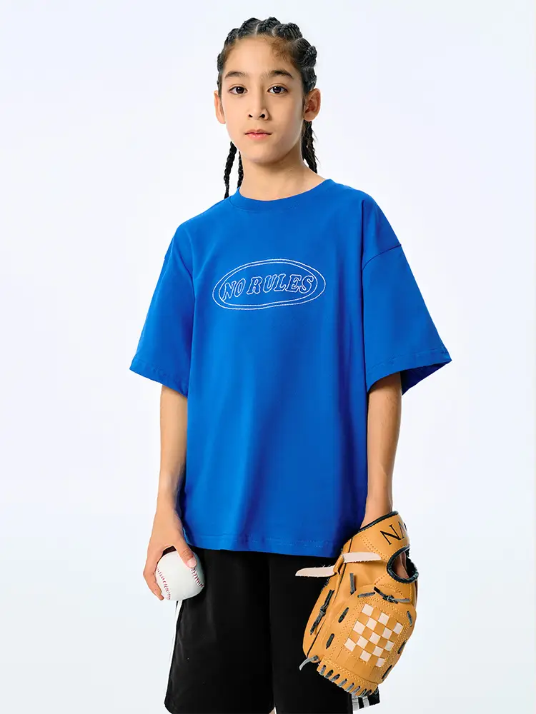 Blue Retro Embroidered T-Shirt for Kids Boys Summer Casual - Image 5