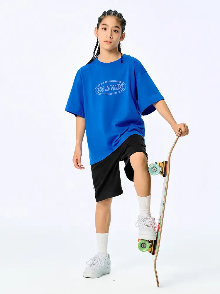 Blue Retro Embroidered T-Shirt for Kids Boys Summer Casual - Image 7