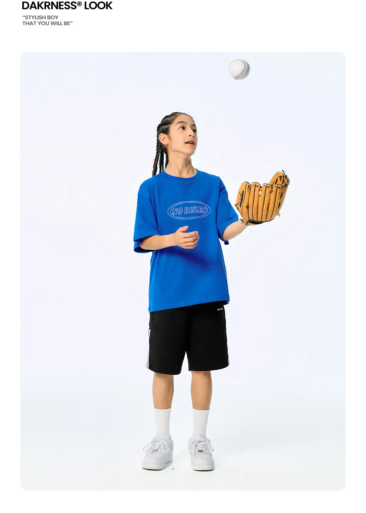 Blue Retro Embroidered T-Shirt for Kids Boys Summer Casual — feature 11