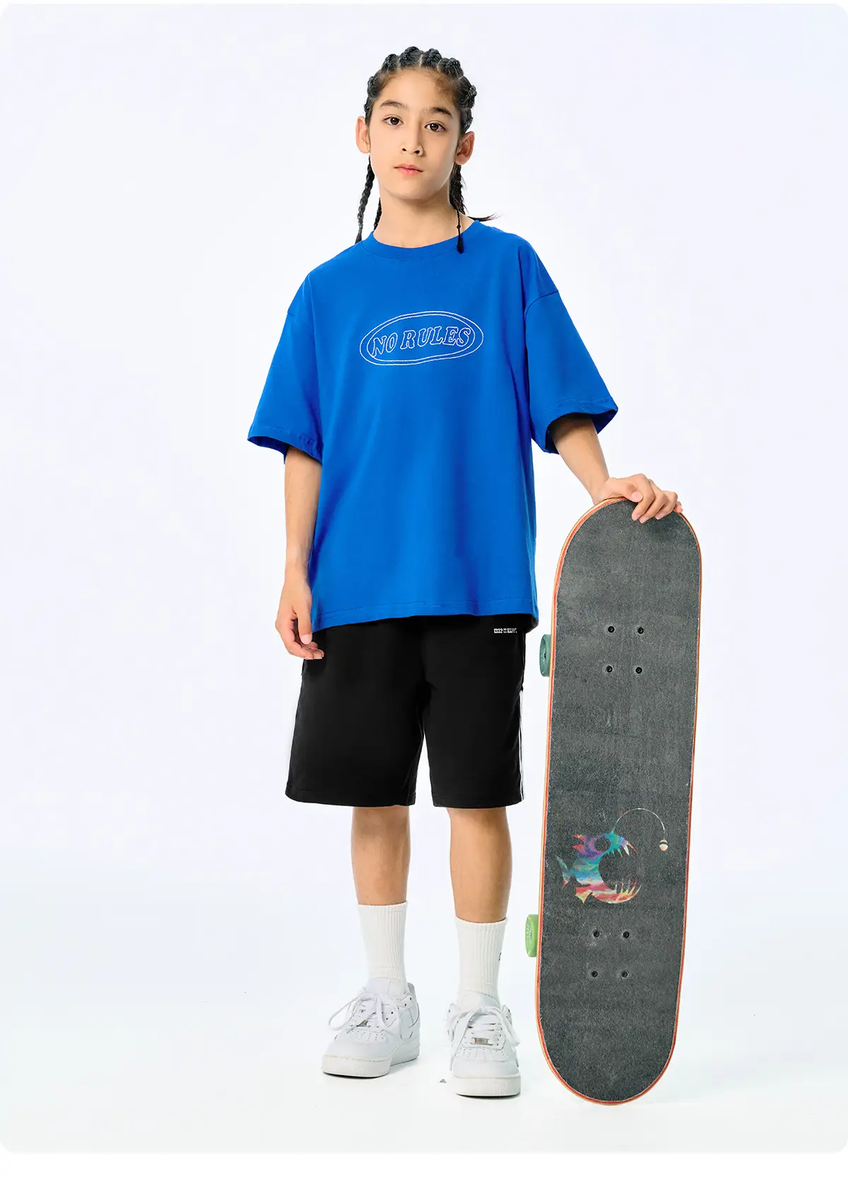 Blue Retro Embroidered T-Shirt for Kids Boys Summer Casual — feature 12