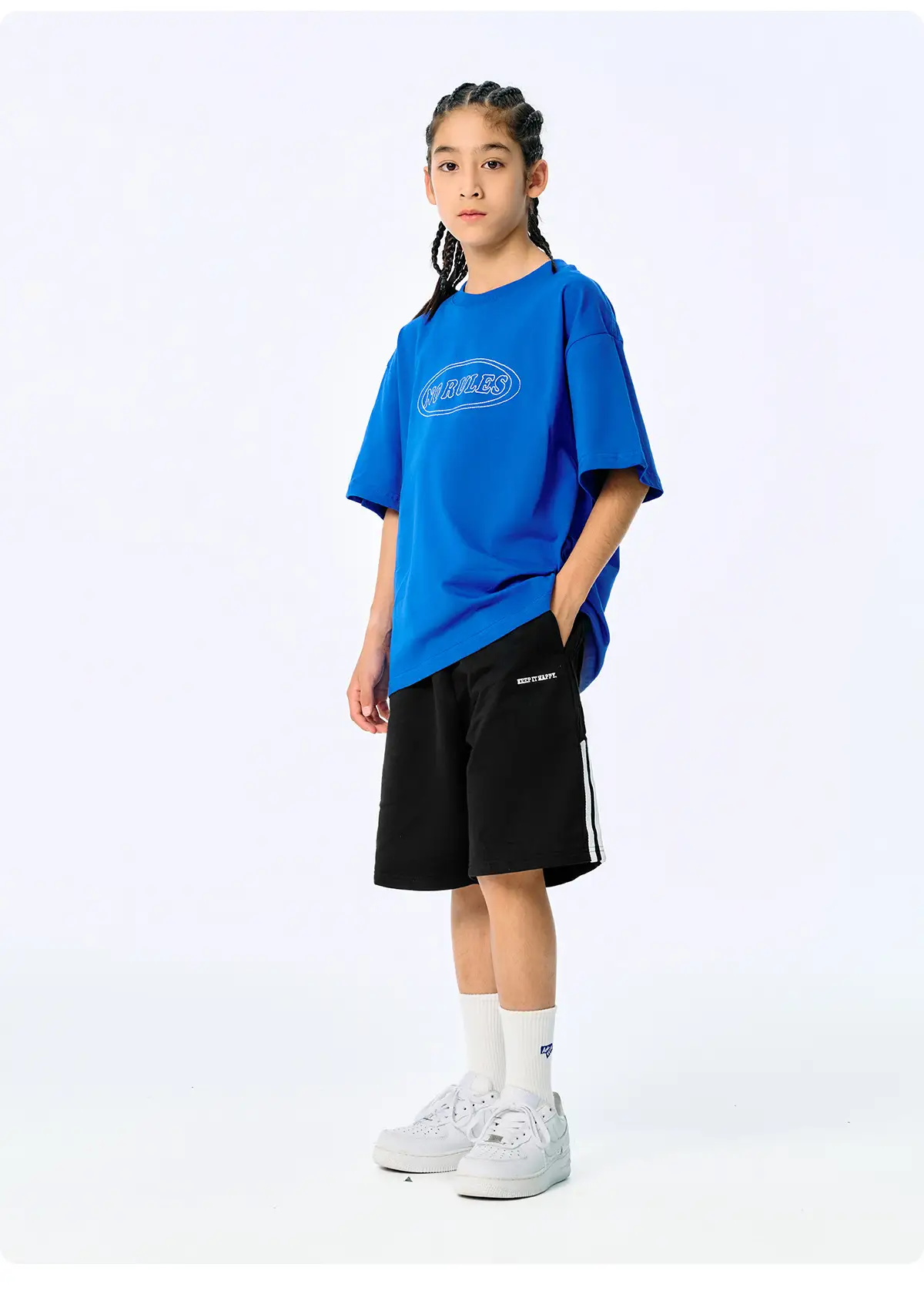 Blue Retro Embroidered T-Shirt for Kids Boys Summer Casual — feature 13