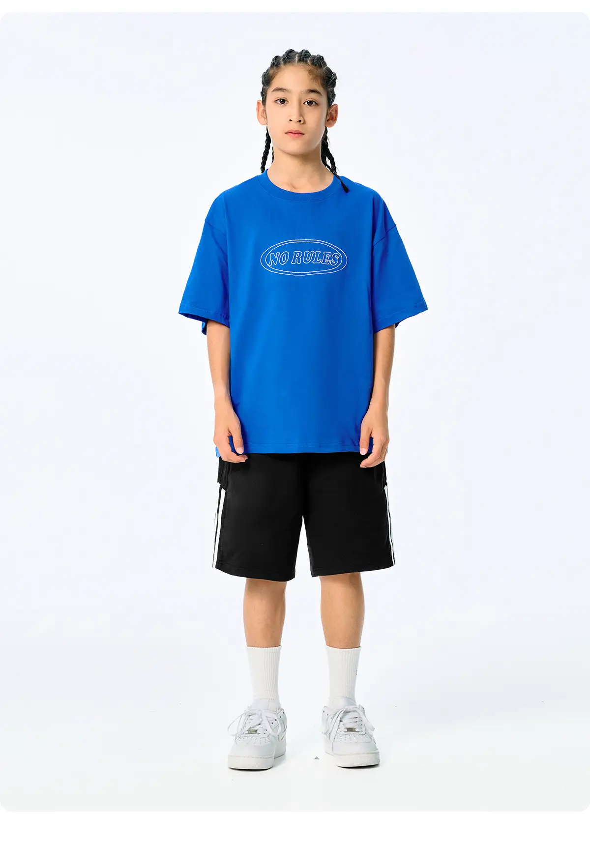 Blue Retro Embroidered T-Shirt for Kids Boys Summer Casual — feature 14