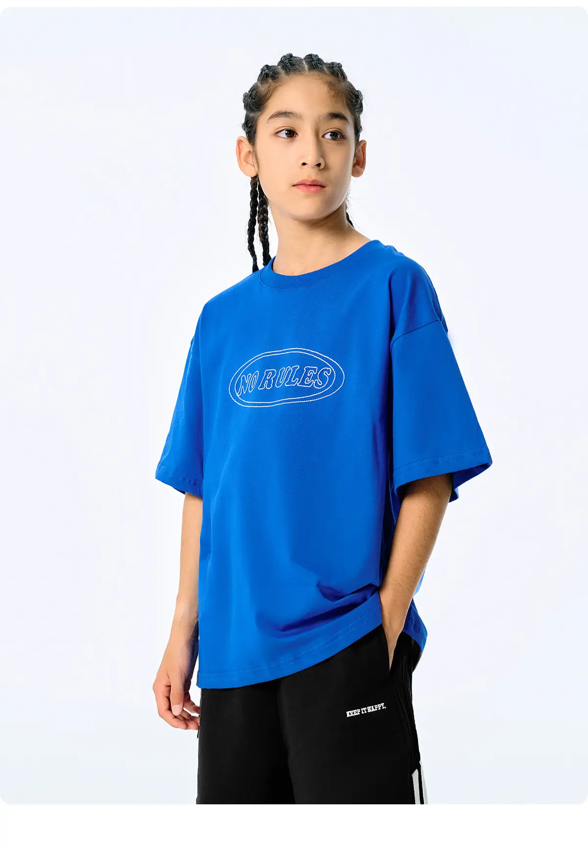 Blue Retro Embroidered T-Shirt for Kids Boys Summer Casual — feature 17