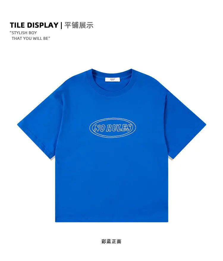 Blue Retro Embroidered T-Shirt for Kids Boys Summer Casual — feature 27