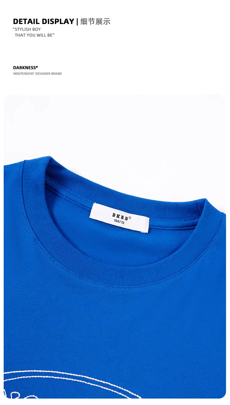 Blue Retro Embroidered T-Shirt for Kids Boys Summer Casual — feature 31