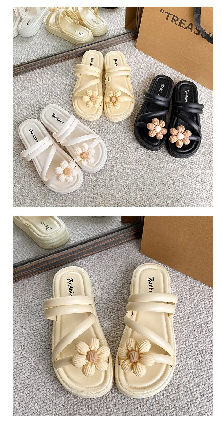 Women's Flower Slippers White Thick Sole Non-Slip — feature 11