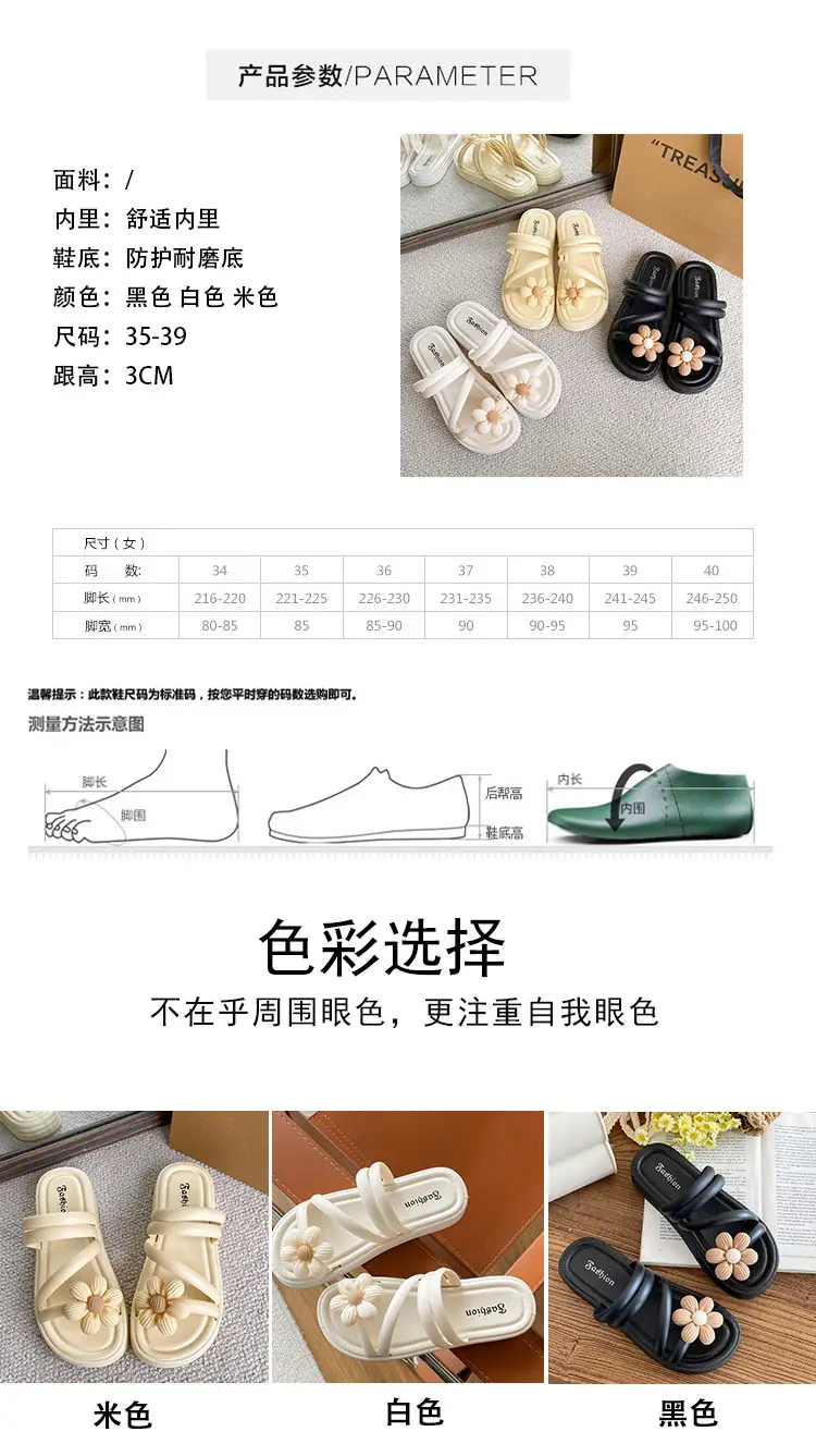 Women's Flower Slippers White Thick Sole Non-Slip — feature 2