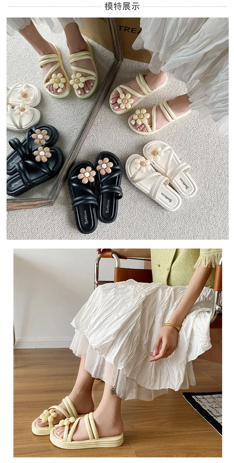Women's Flower Slippers White Thick Sole Non-Slip — feature 3