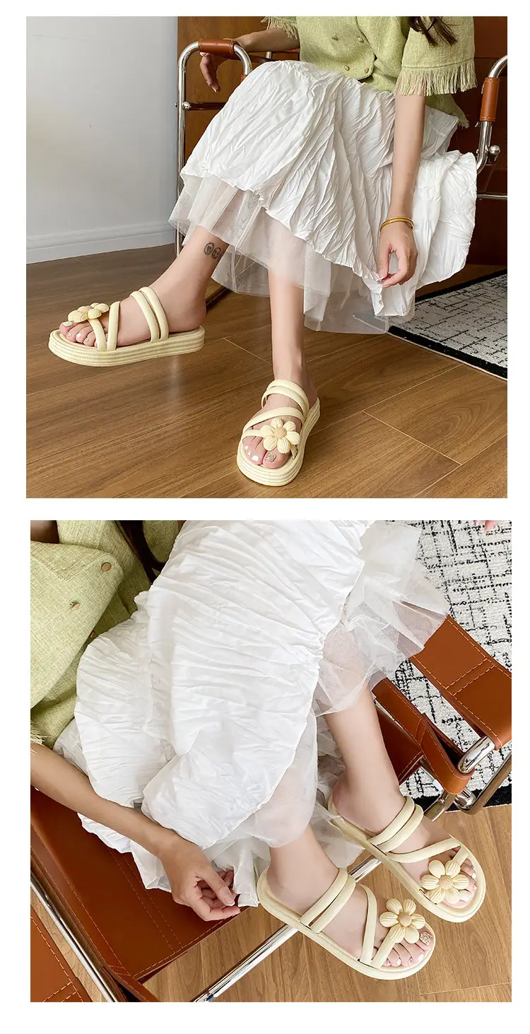 Women's Flower Slippers White Thick Sole Non-Slip — feature 4