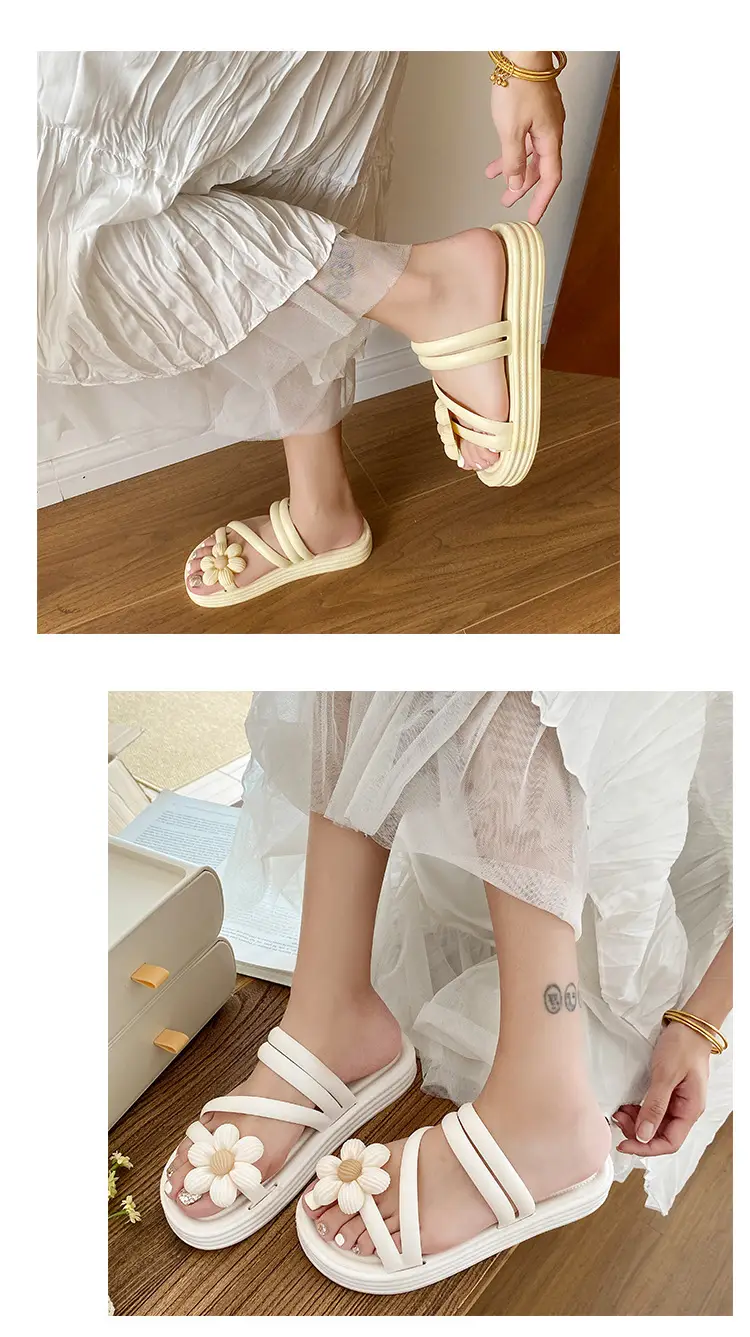 Women's Flower Slippers White Thick Sole Non-Slip — feature 6