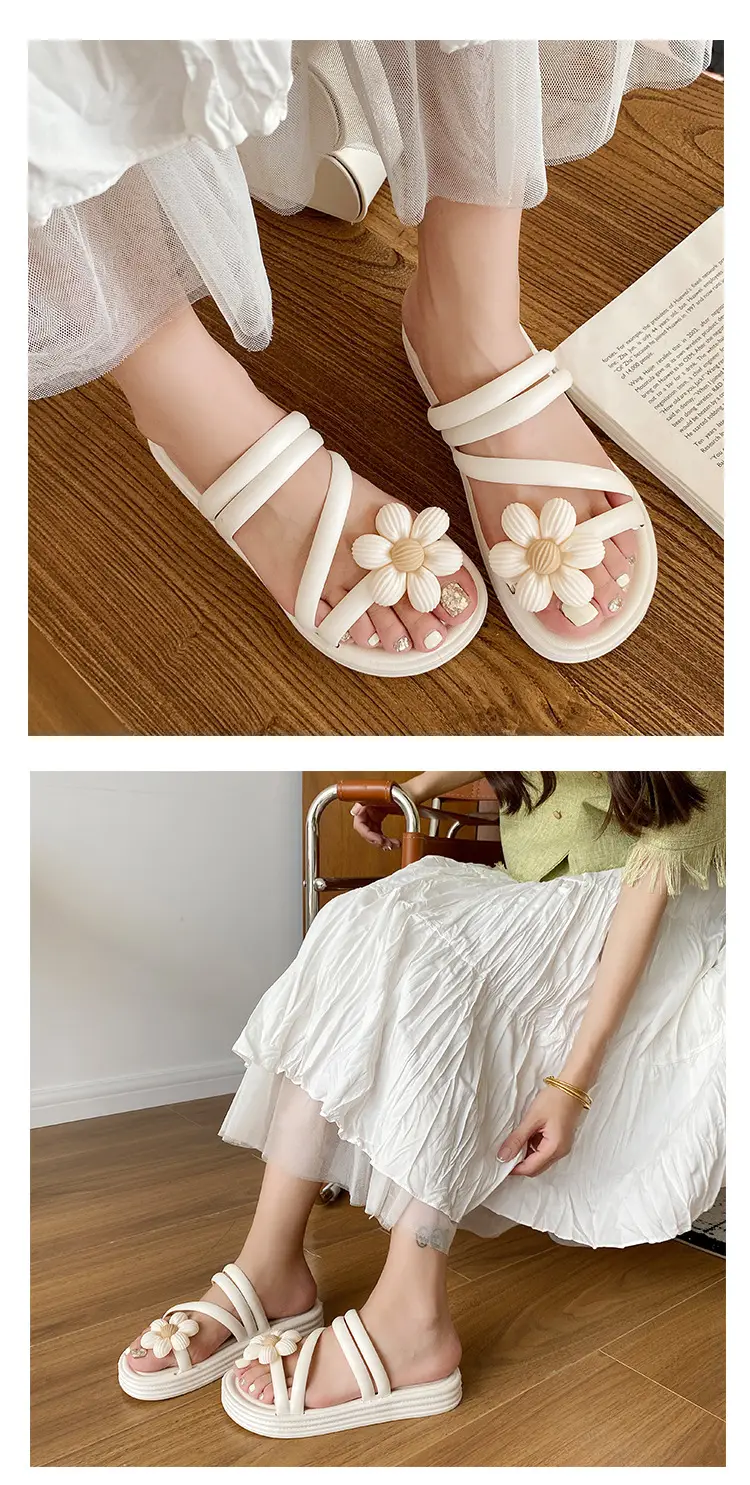 Women's Flower Slippers White Thick Sole Non-Slip — feature 7