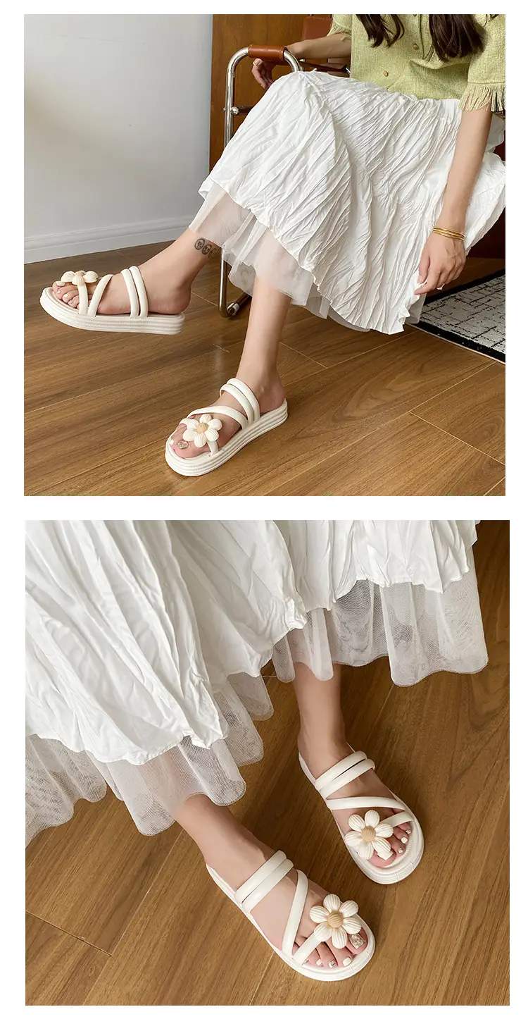 Women's Flower Slippers White Thick Sole Non-Slip — feature 8