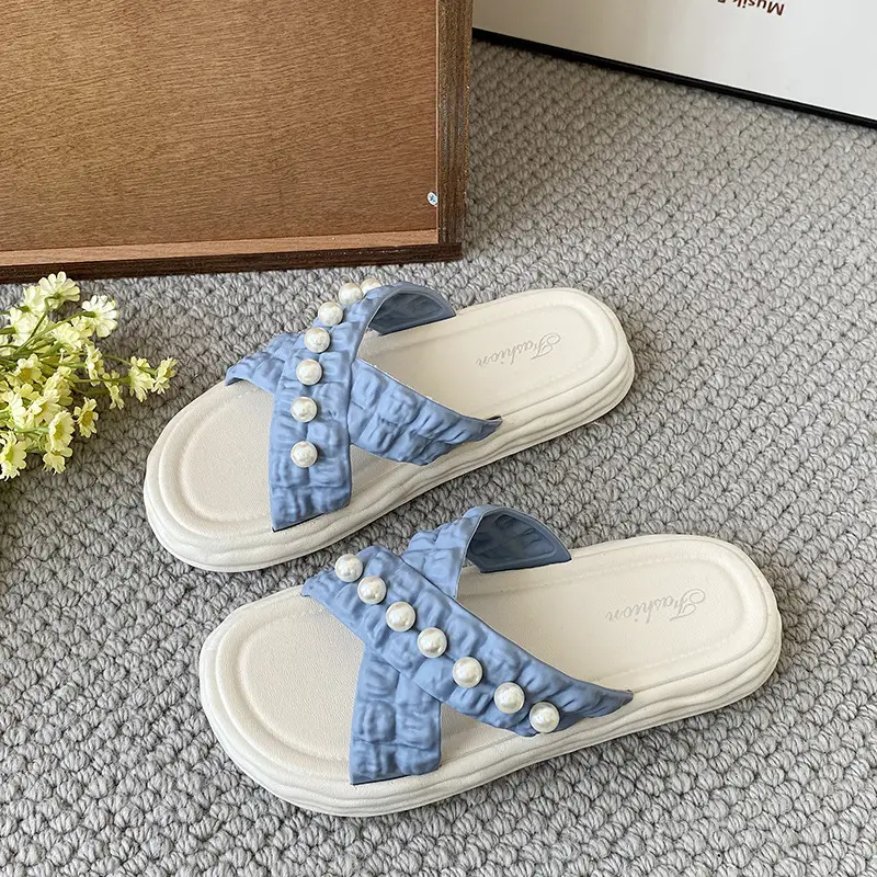 Women's Flower Slippers White Thick Sole Non-Slip