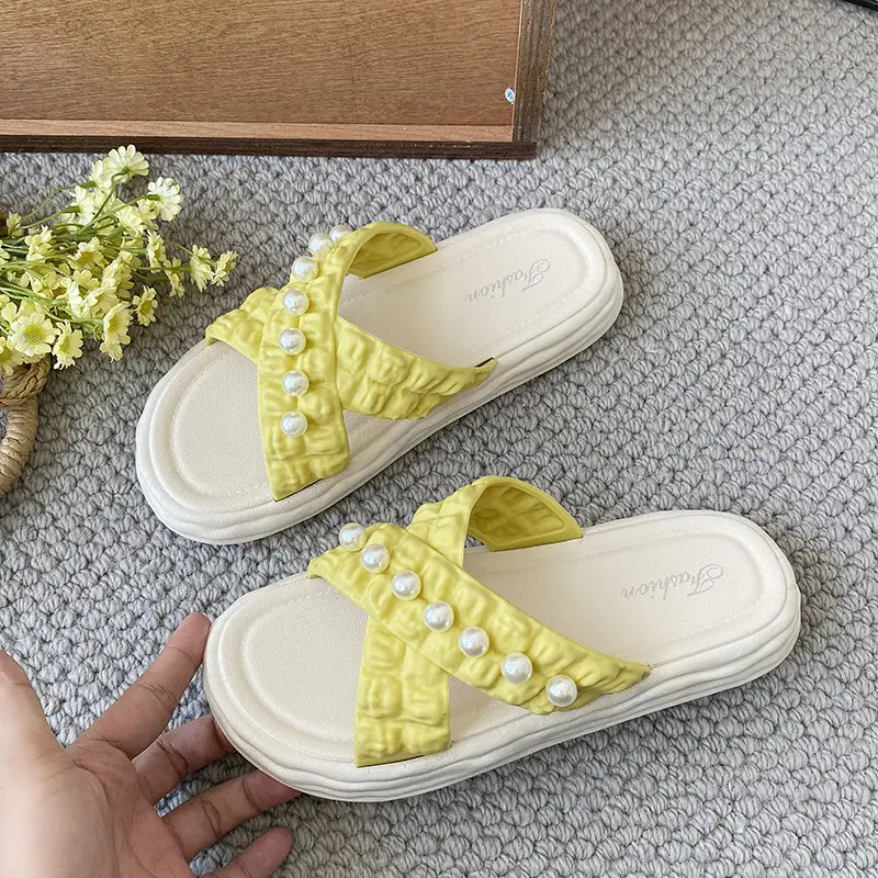 Women's Flower Slippers White Thick Sole Non-Slip
