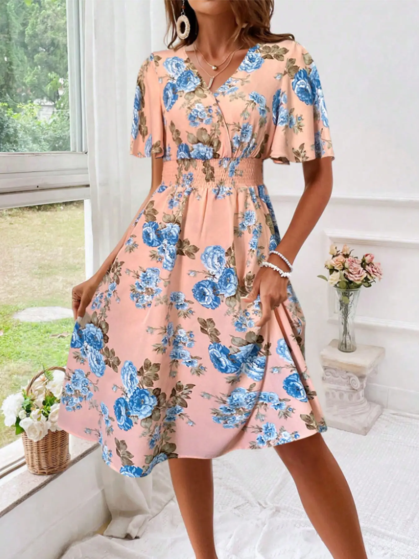 Women Floral Long Dress Large Size Cotton Pink — feature 10