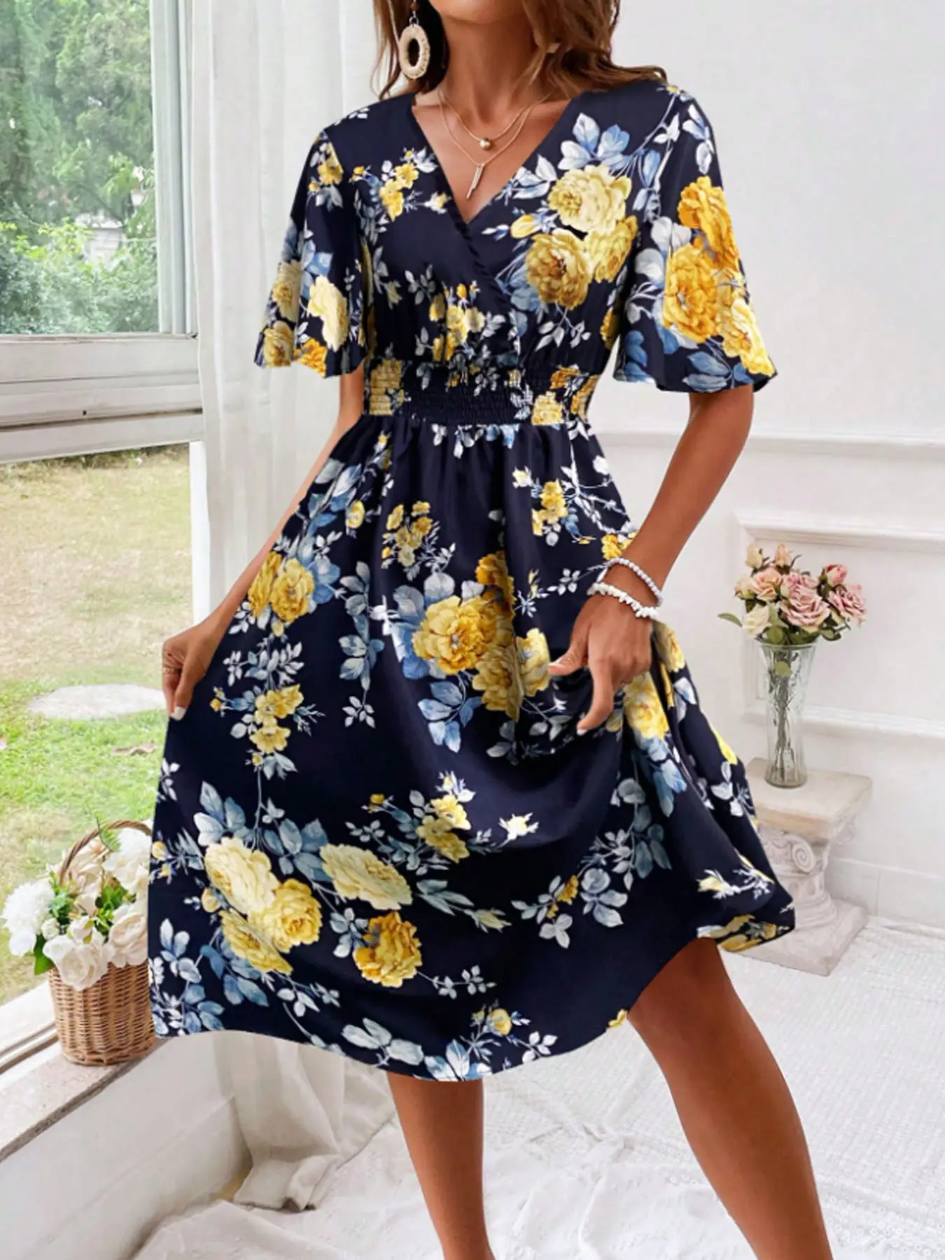 Women Floral Long Dress Large Size Cotton Pink — feature 7