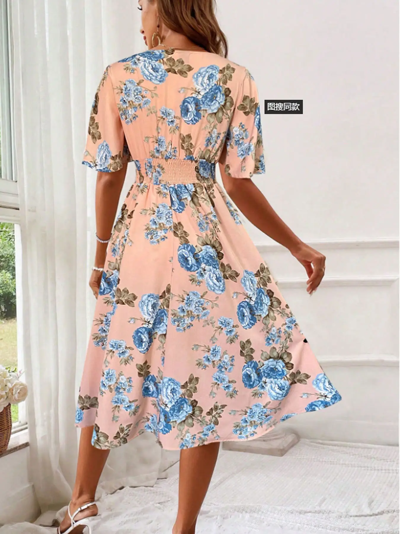 Women Floral Long Dress Large Size Cotton Pink — feature 9