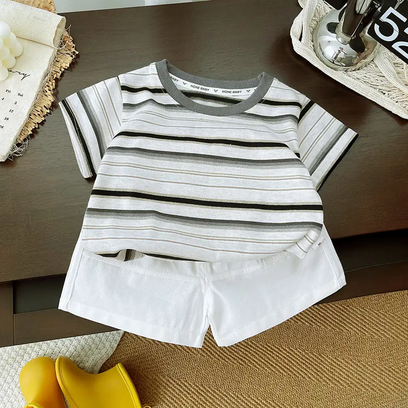 Boys Striped T-Shirt Shorts Set Navy White 0-4Yr - Image 6