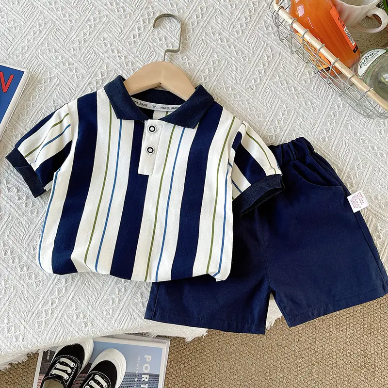 Boys Striped T-Shirt Shorts Set Navy White 0-4Yr — feature 15