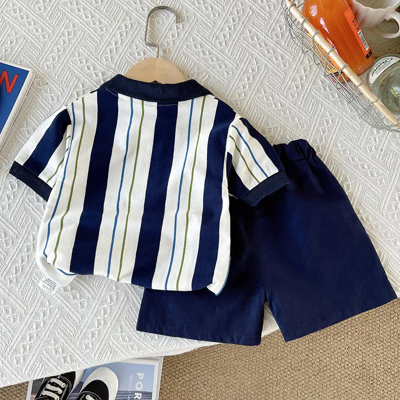 Boys Striped T-Shirt Shorts Set Navy White 0-4Yr — feature 16