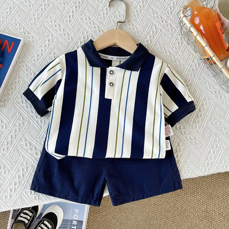 Boys Striped T-Shirt Shorts Set Navy White 0-4Yr — feature 17
