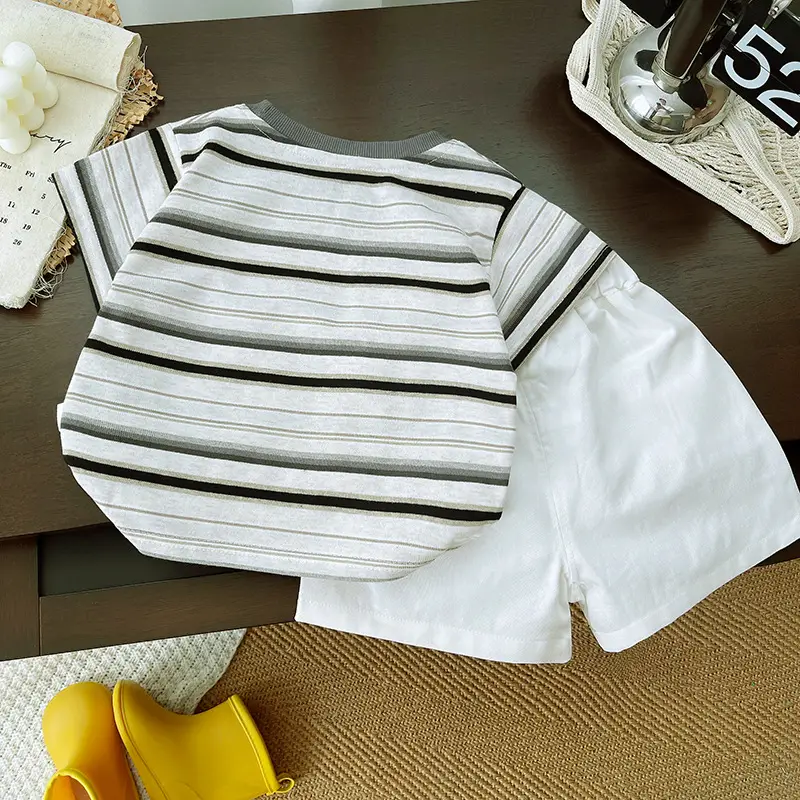 Boys Striped T-Shirt Shorts Set Navy White 0-4Yr — feature 4