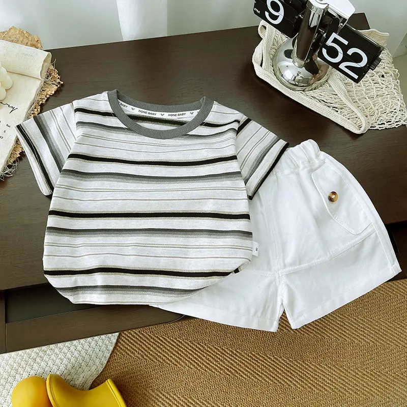 Boys Striped T-Shirt Shorts Set Navy White 0-4Yr - Image 2
