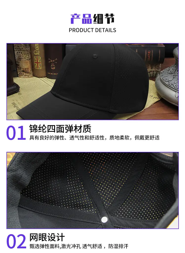 Men Women Hard Top Baseball Cap Grey β feature 8
