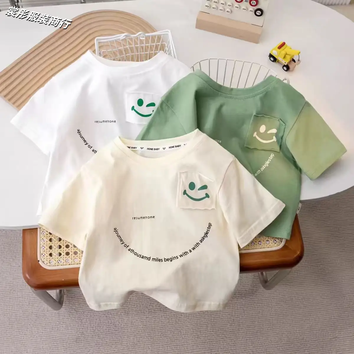 Kids Korean Style Green T-Shirt Small Clear Face - Image 4