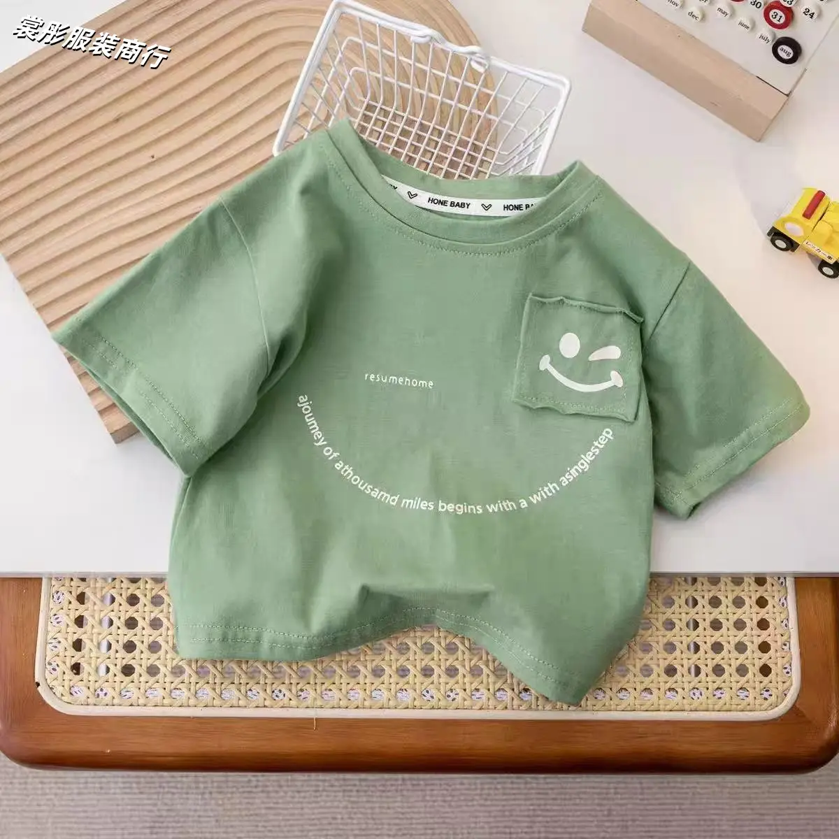 Kids Korean Style Green T-Shirt Small Clear Face - Image 7