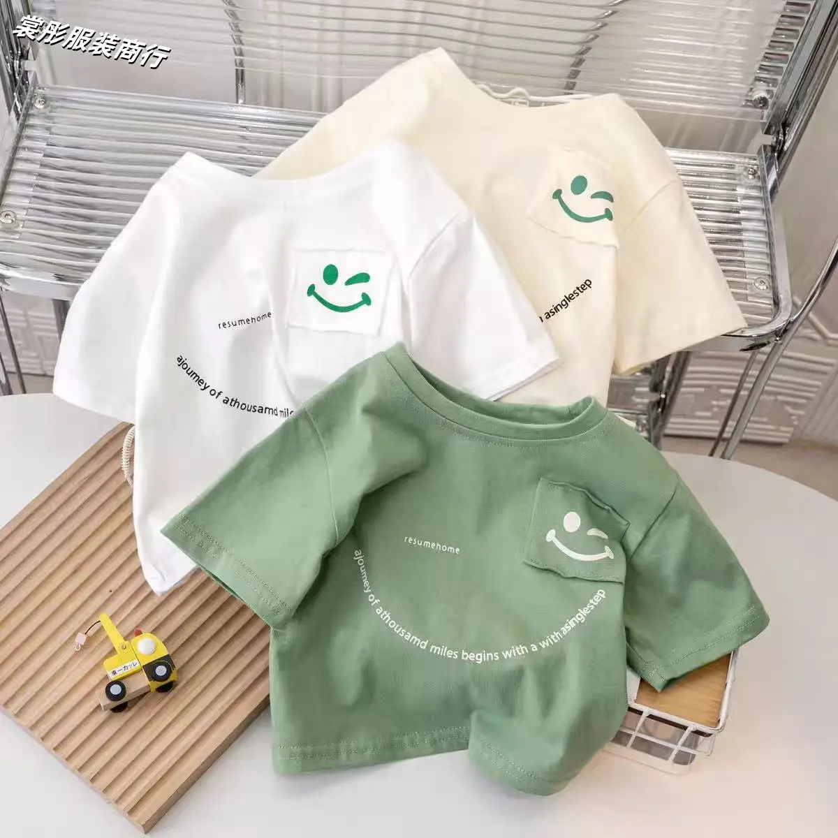 Kids Korean Style Green T-Shirt Small Clear Face - Image 8