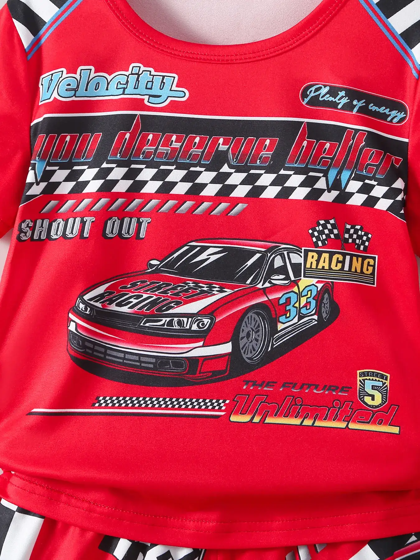 European and American Cross-Border Boys' Suits Summer New Trendyy Casual Short-Sleeved T-Shirt Shorts Racing Print Two-Piece Set Trendy — feature 6