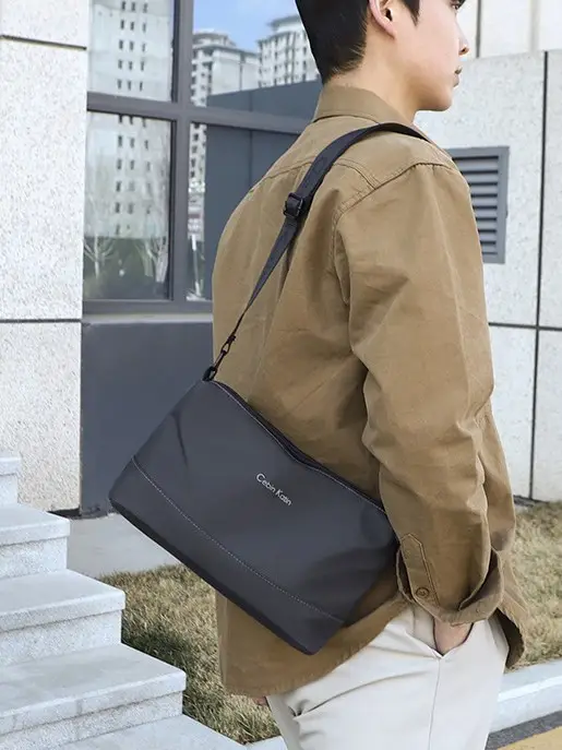 Men's Black Crossbody Bag Waterproof Leather Multi-Compartment