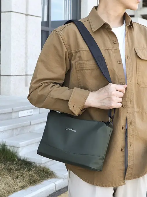 Men's Black Crossbody Bag Waterproof Leather Multi-Compartment
