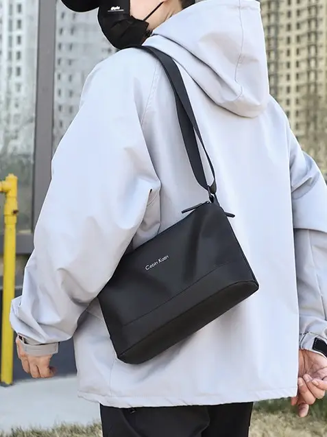 Men's Black Crossbody Bag Waterproof Leather Multi-Compartment