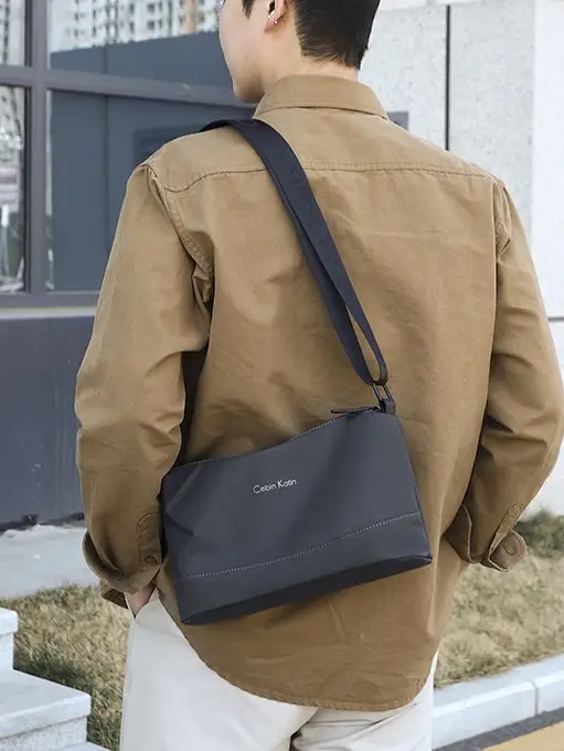 Men's Black Crossbody Bag Waterproof Leather Multi-Compartment