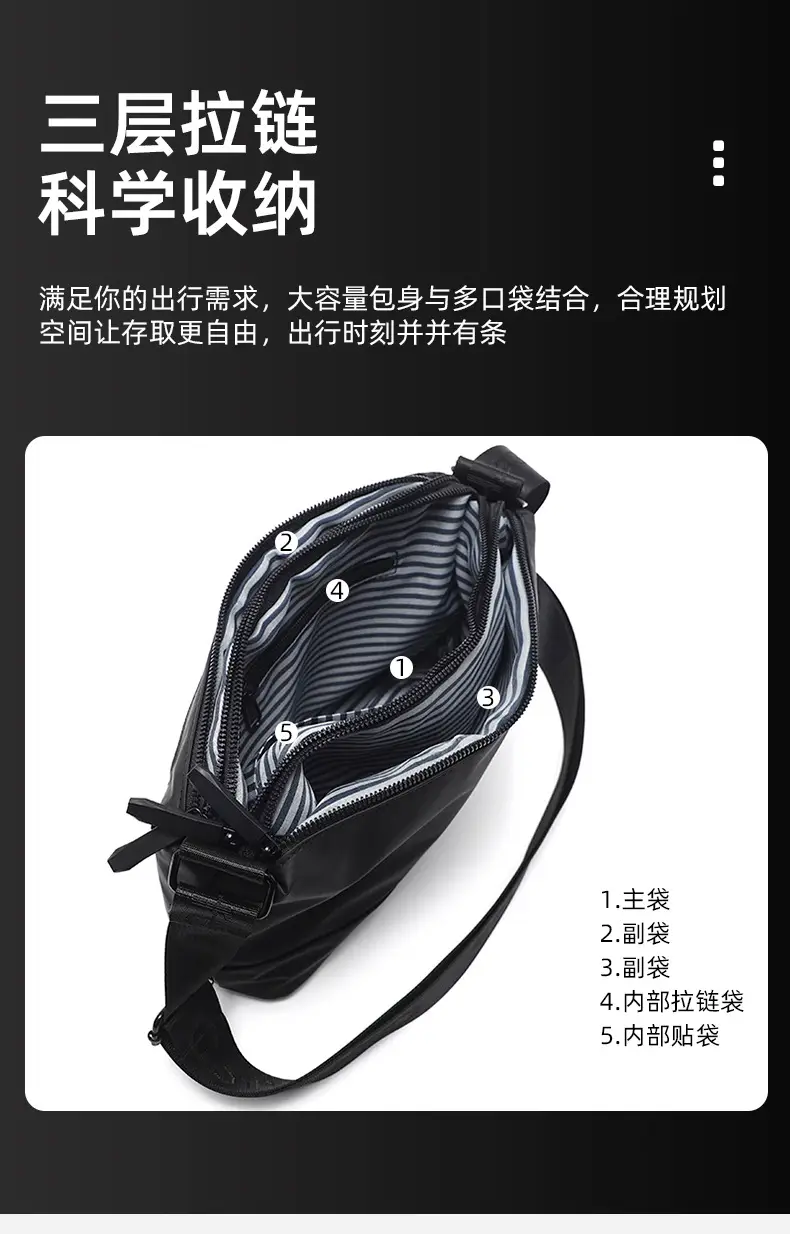 Men's Black Crossbody Bag Waterproof Leather Multi-Compartment — feature 8