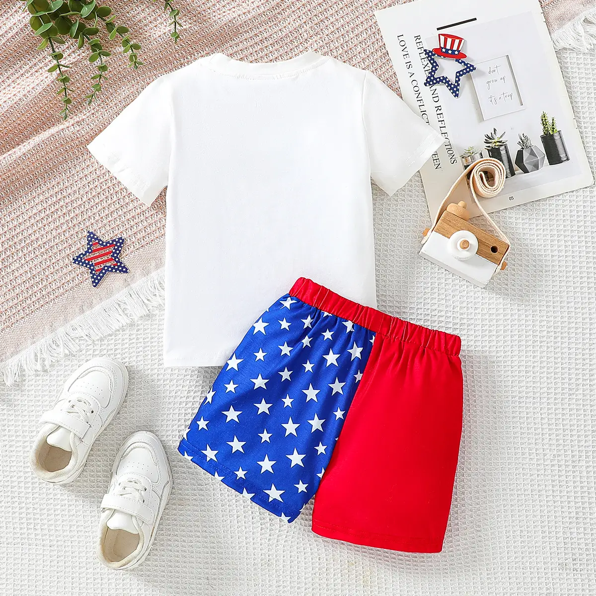 American Independence Day Boys Shorts Suit White T-Shirt Star Shorts - Image 2