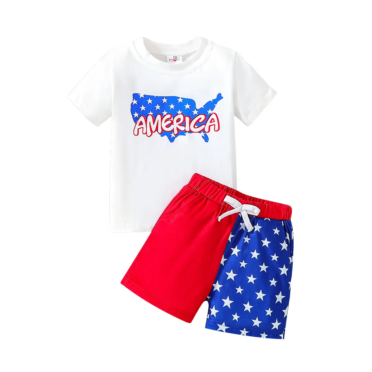 American Independence Day Boys Shorts Suit White T-Shirt Star Shorts - Image 5