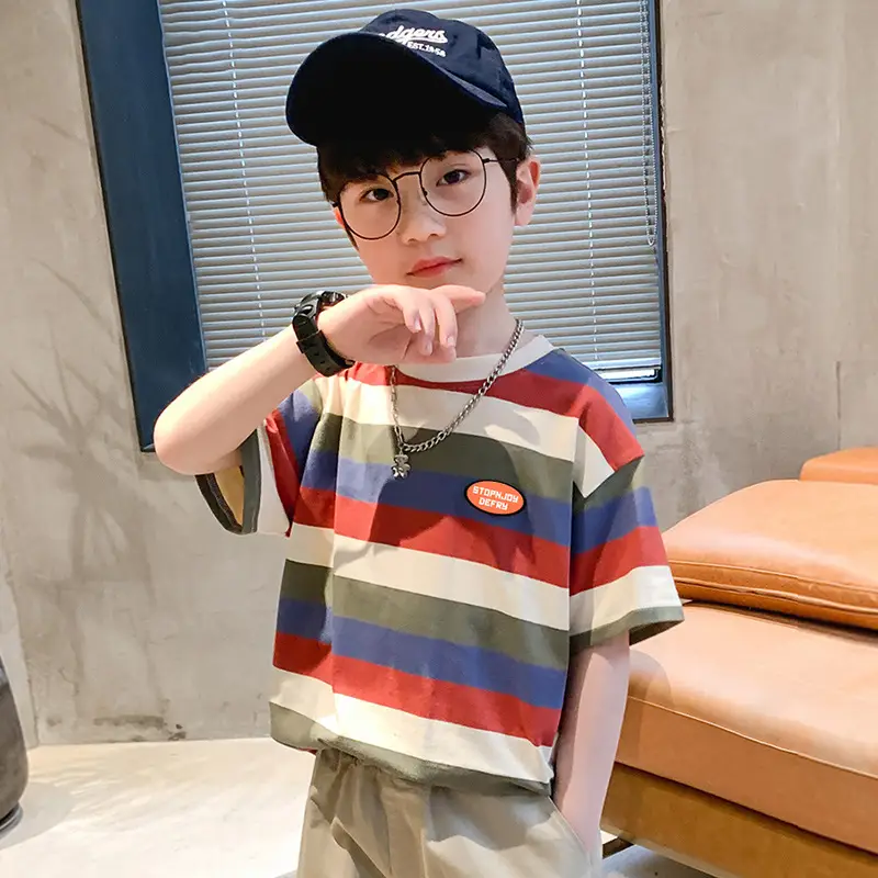 Boys Cotton Striped T-Shirt Summer Casual Mid Large