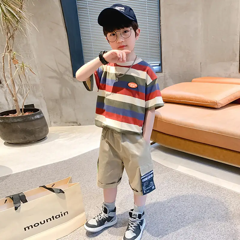 Boys Cotton Striped T-Shirt Summer Casual Mid Large