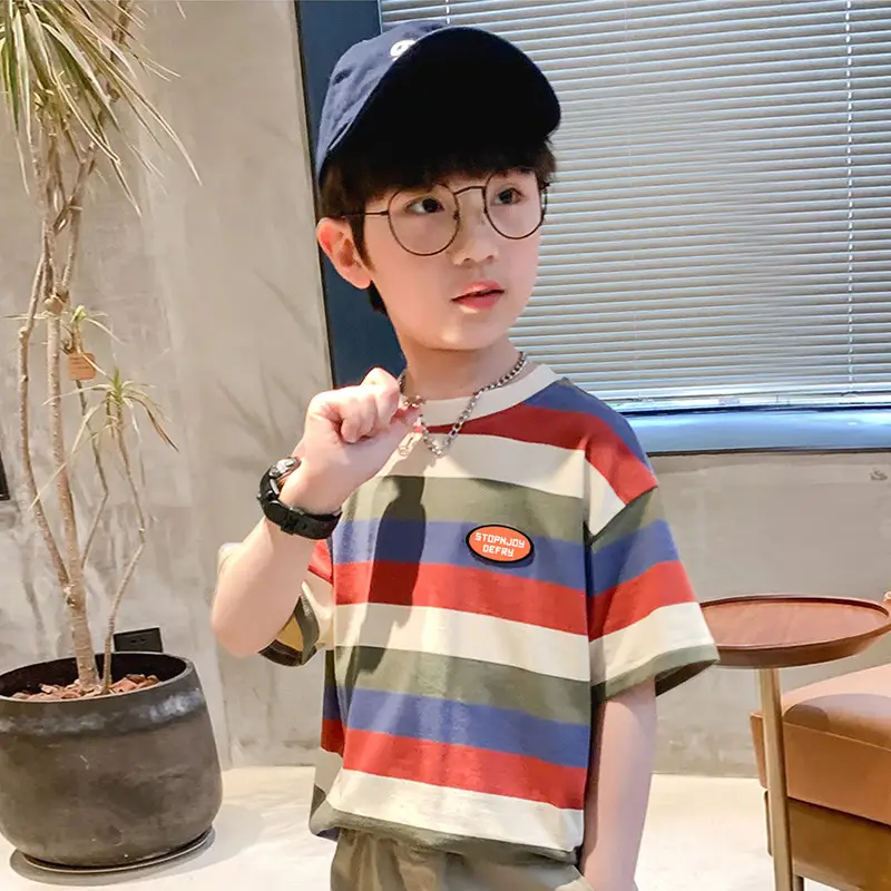 Boys Cotton Striped T-Shirt Summer Casual Mid Large
