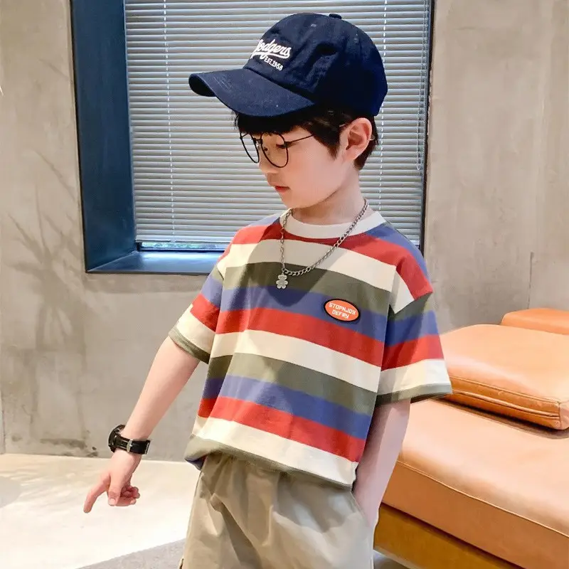 Boys Cotton Striped T-Shirt Summer Casual Mid Large