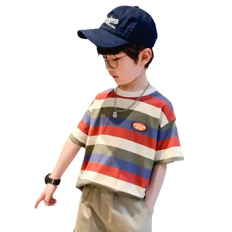 Boys Cotton Striped T-Shirt Summer Casual Mid Large