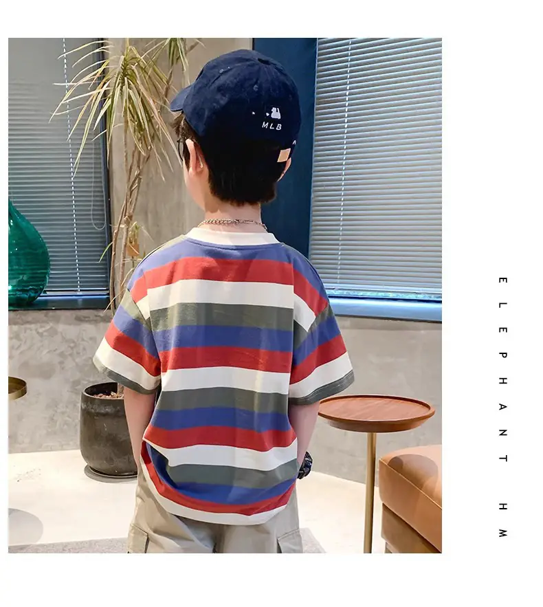 Boys Cotton Striped T-Shirt Summer Casual Mid Large — feature 10