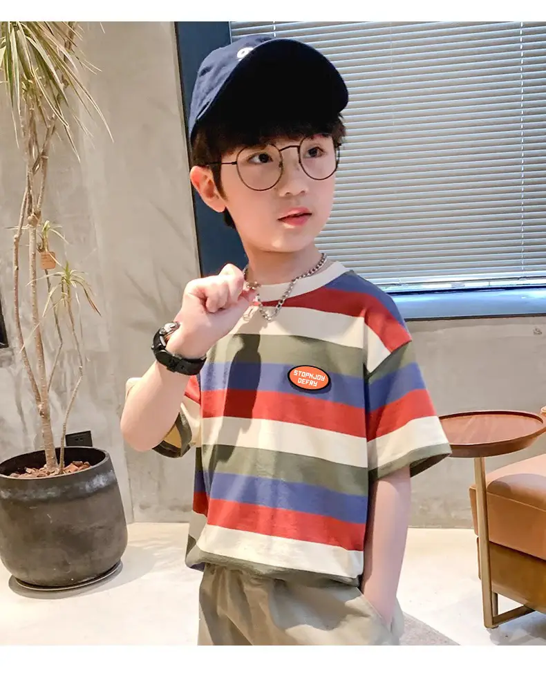 Boys Cotton Striped T-Shirt Summer Casual Mid Large — feature 11