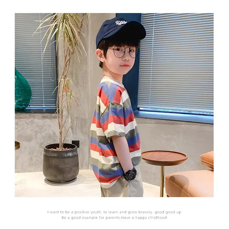 Boys Cotton Striped T-Shirt Summer Casual Mid Large — feature 12