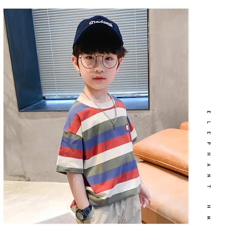 Boys Cotton Striped T-Shirt Summer Casual Mid Large — feature 13