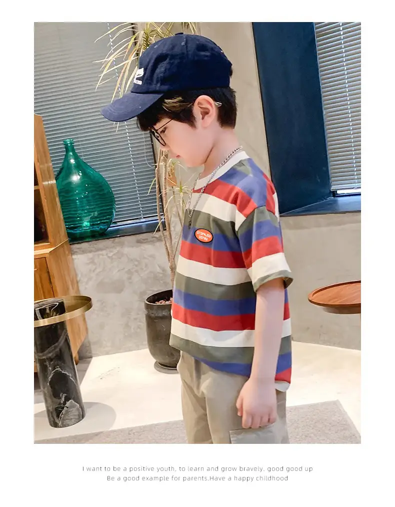 Boys Cotton Striped T-Shirt Summer Casual Mid Large — feature 14
