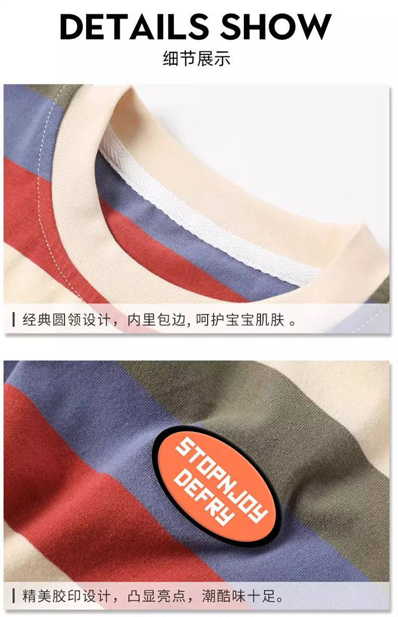 Boys Cotton Striped T-Shirt Summer Casual Mid Large — feature 15